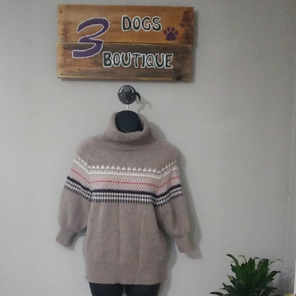Steven Alan Taupe and Black Pattern Cashmere Turtleneck Sweater